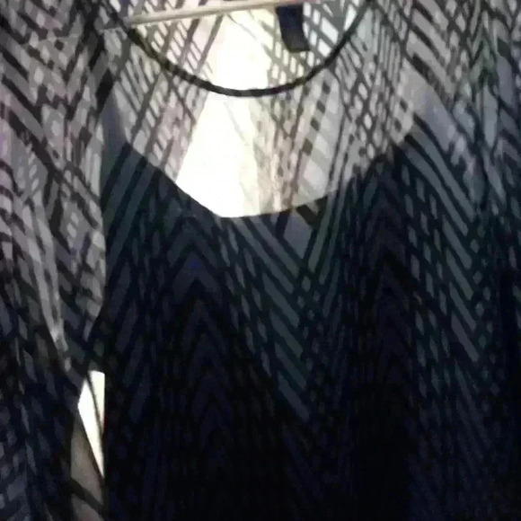 Alfani blouse blue black geo print tasseled sleeve size PL - Picture 6 of 7